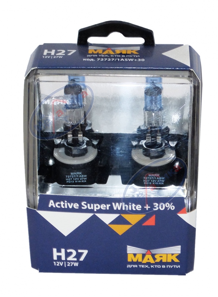 Лампа галог H27 12V27W+30% (Маяк) Active Super White к-т2шт 72727/1ASW+30