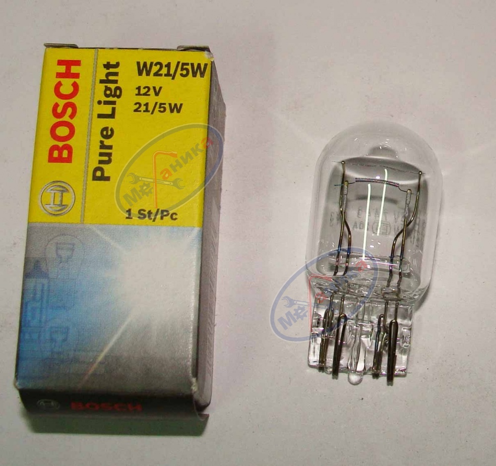 Лампа 12V21/5W (BOSCH) (б/ц)  (стоп+габариты)  (Германия) (2-х контакт ход огни КАЛИНА ГРАНТА)