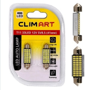 Светодиод 12V Т11х41мм 33LED (Clim Art) SV8.5 (C5W/41mm)/к-т 2 шт. салон, номер знак CLA00507