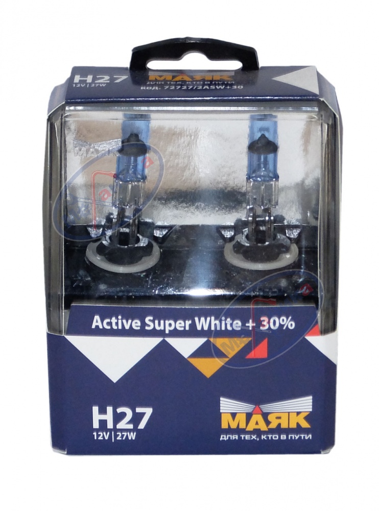 Лампа галог H27 12V27W+30% (Маяк) Active Super White к-т 2шт 72727/2ASW+30