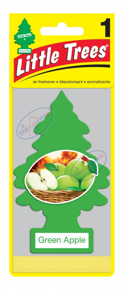 Ароматизатор подвес картон Ёлочка (LITTLE TREES) "Зелёное яблоко" Green Apple U1P10316RUSS